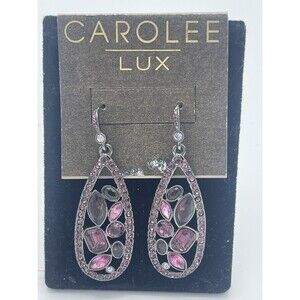 Carolee Lux Purple Crystal Gun Metal Drop Earrings New